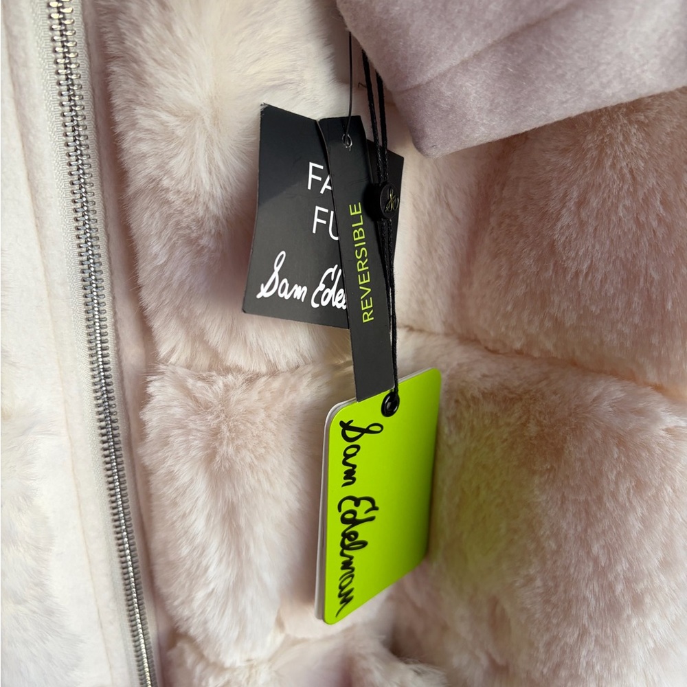 🆕❄️Sam Edelman Reversible Faux Fur Hooded Outwear Wool Coat Cream Jacket XL - Picture 17 of 17